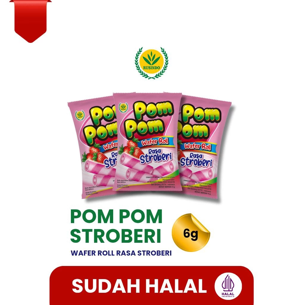 Pompom Wafer Roll Strawberry